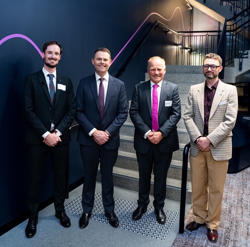 L-R, Harrison Box, Stephen Mulligan MP, Peter Stevens and Craig Jones