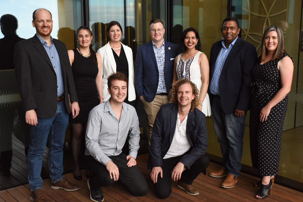 Dr Giles Kirby (bottom, right) with the 2021 graduates of the ICC&rsquo;s Venture Catalyst Space program &ndash; Australia's first space industry incubator.