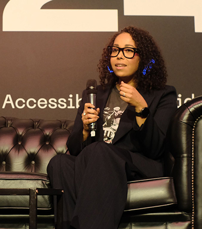 Leila speaking at an event