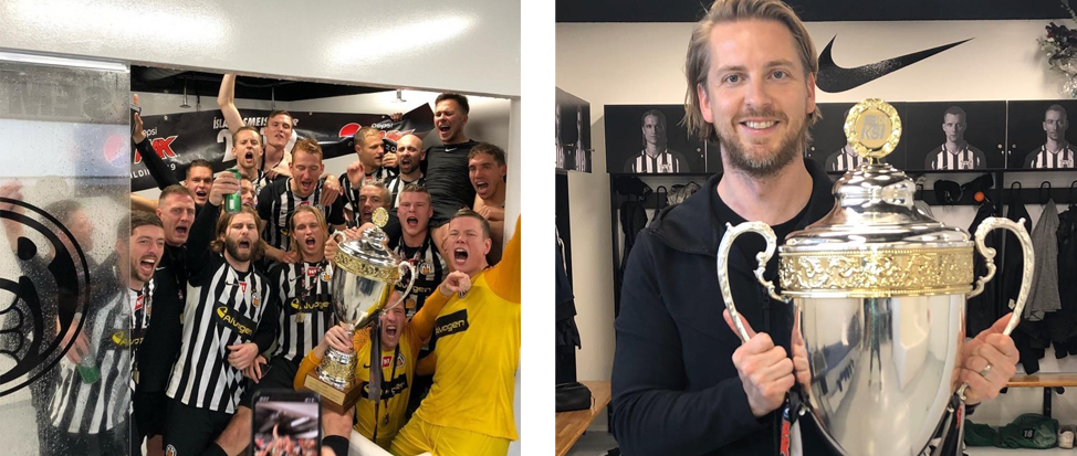 The changeroom celebrations after KR Football Club&rsquo;s 2019 &Uacute;rvalsdeild Icelandic Championship win. Source.