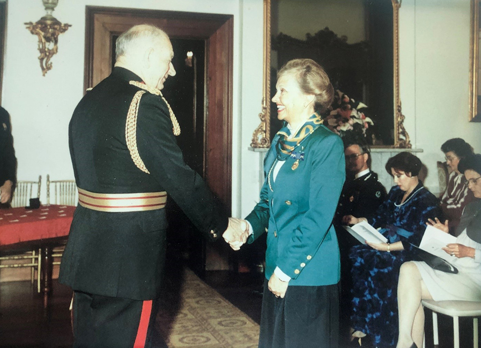 Beverley receiving her OAM for service to the Adelaide Children&rsquo;s Hospital in 1990