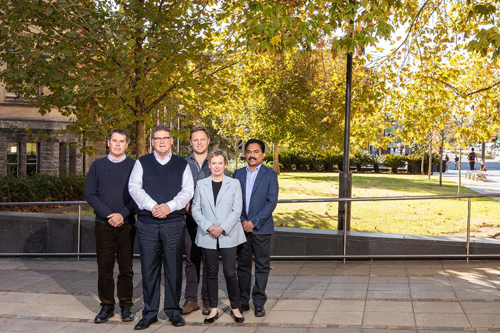 Dr Brenton Hordacre (centre) and his fellow mental health researchers as part of UniSA&rsquo;s Enterprising Minds for Mental Health