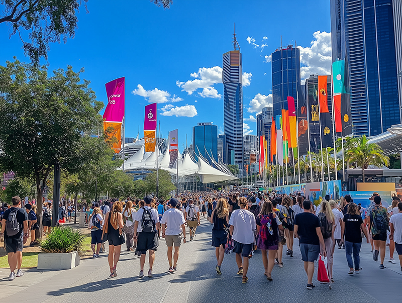 How AI imagines South Bank Piazza could look in 2032 with Olympic crowds. This image was created using generative artificial intelligence service Midjourney.