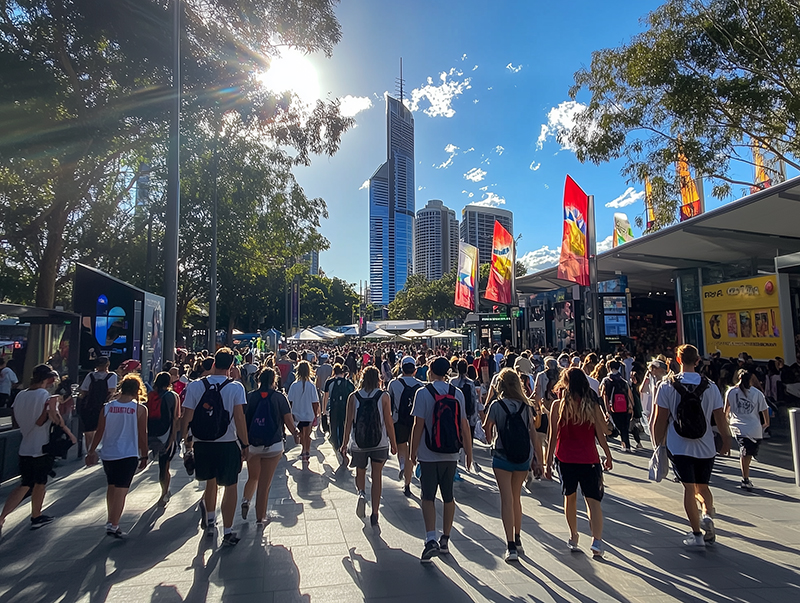 How AI imagines South Bank Piazza could look in 2032 with Olympic crowds. Image was created using generative artificial intelligence service Midjourney.