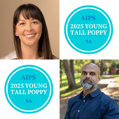 Dr Sarah Boyle and Dr Ben Singh, recipients of SA's 2025 Young Tall Poppy Awards