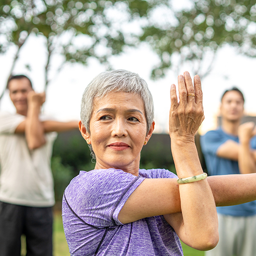 Yoga class outdoors