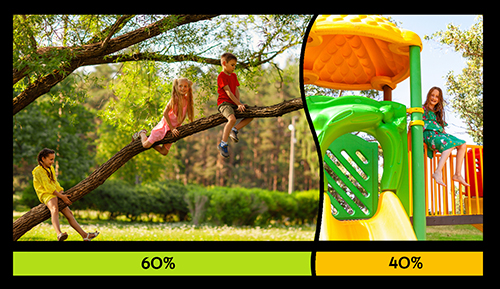 children playing in nature and on slide