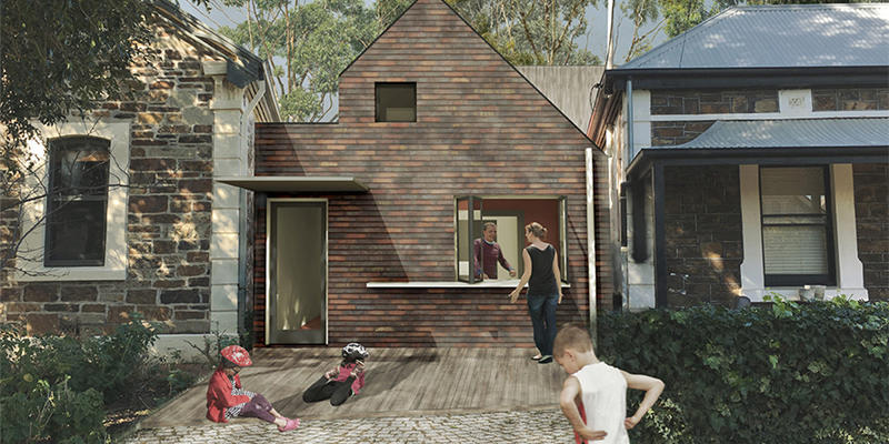 One of Dr Madigan&rsquo;s infill housing designs, demonstrating a new model for Adelaide&rsquo;s suburbs, promoting multi-generational living.
