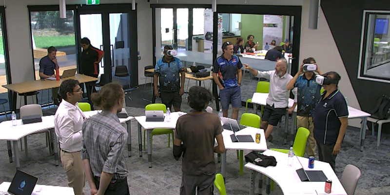 High school students using VR technology at the Samsung SMARTSchool, located at UniSA&rsquo;s Magill campus.