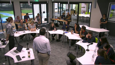 High school students using at the Samsung SMARTSchool, located at UniSA&rsquo;s Magill campus.