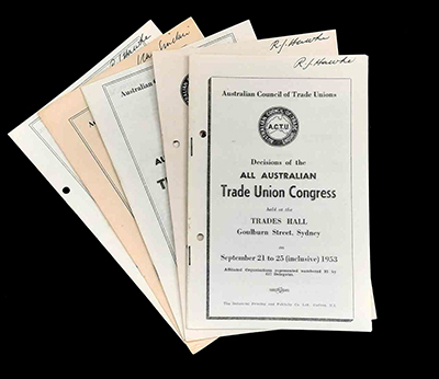 Papers and documents from Hawke&rsquo;s years with the Australian Council of Trade Unions (ACTU).
