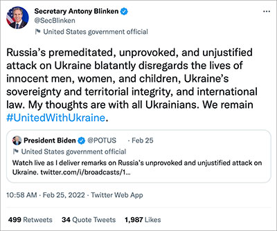 Tweet by Secretary Antony Blinken