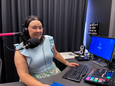 Amelia in the UniSA radio studio.