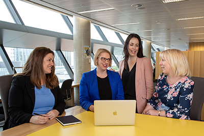 Left to right: Professor Melissa O&rsquo;Donnell, Deputy Director Research; Professor Leah Bromfield, Director and Chair of Child Protection; Amanda Paton, Deputy Director Practice; Lisa McDonald, Centre Manager.